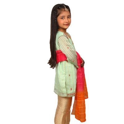 Girls 3Pcs Fancy Nawabi - Green