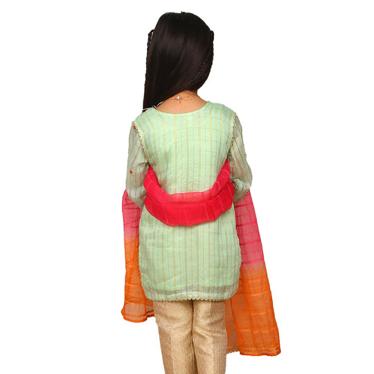 Girls 3Pcs Fancy Nawabi - Green