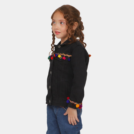 Girls Denim Jacket Fancy Lace - BLACK