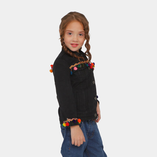 Girls Denim Jacket Fancy Lace - BLACK