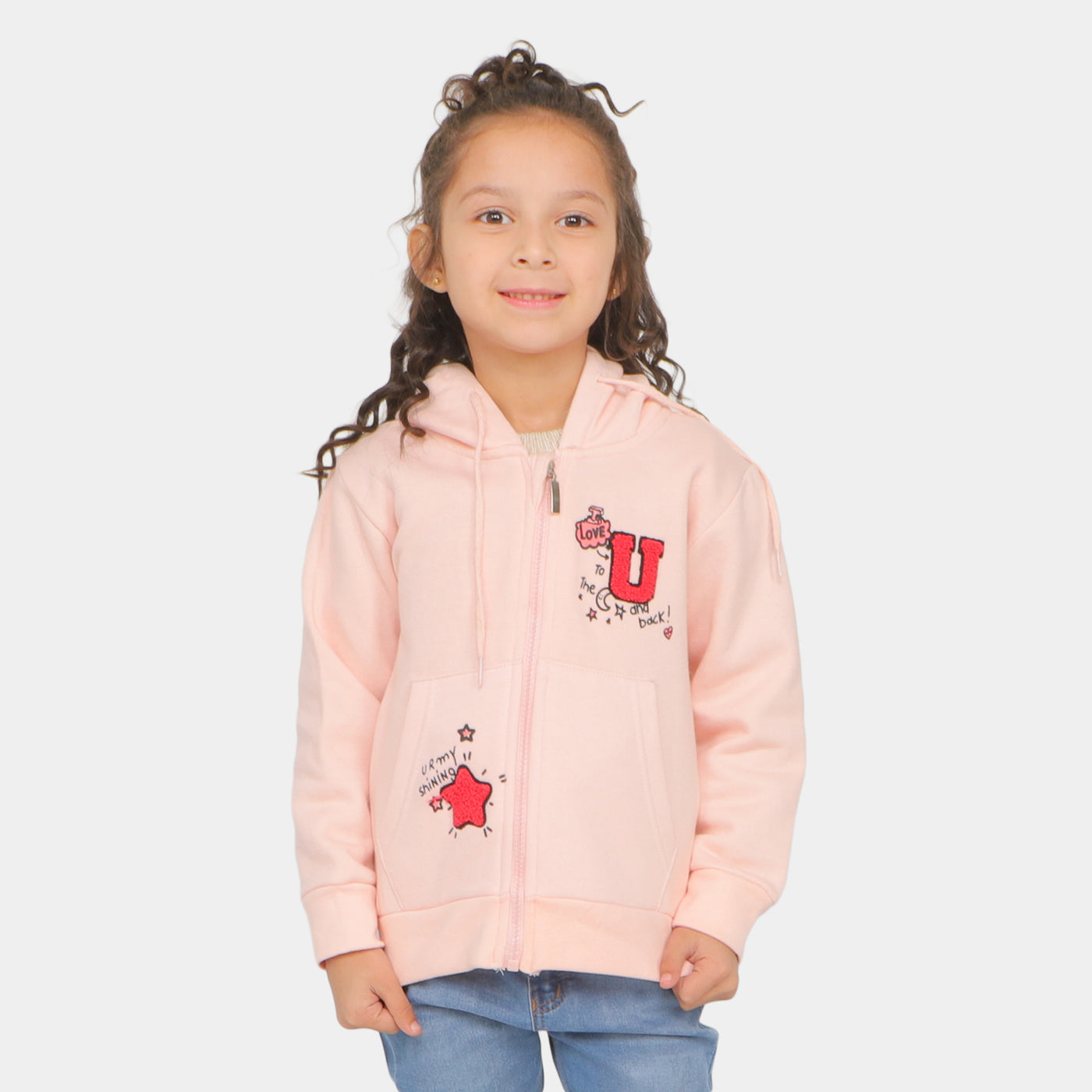 Girls Hooded Knitted Jacket Moon - Pink