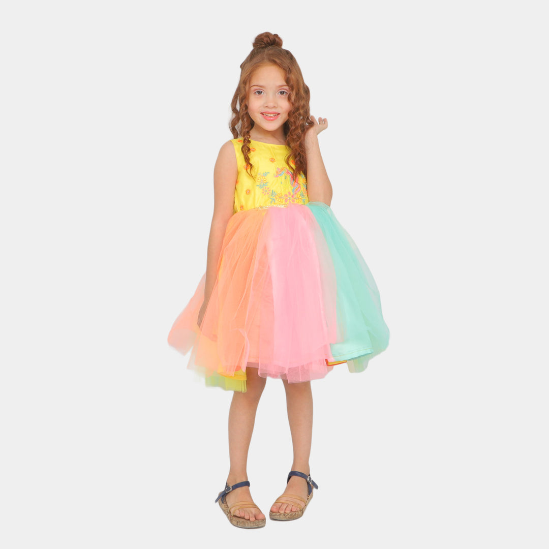 Girls Fancy Frock Character EMB - Yellow