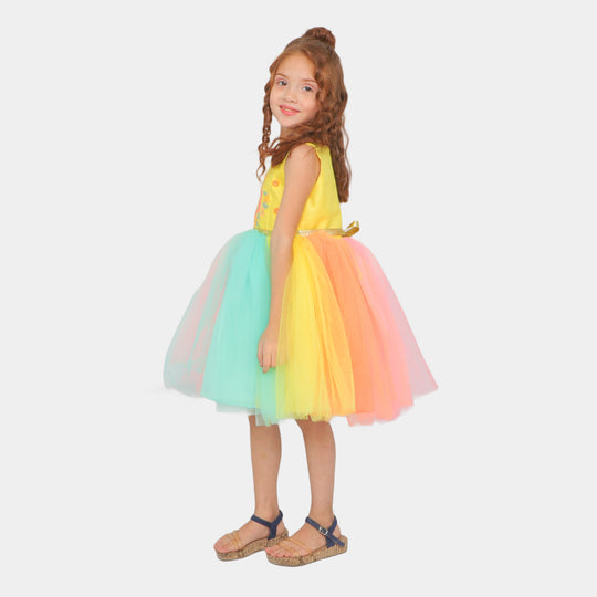 Girls Fancy Frock Character EMB - Yellow