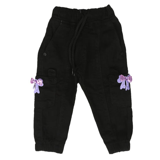 Infant Girls Pant Denim Sequins Bow - Black