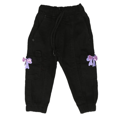 Infant Girls Pant Denim Sequins Bow - Black