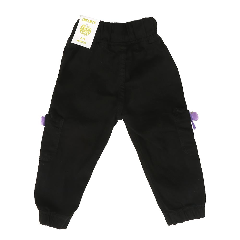 Infant Girls Pant Denim Sequins Bow - Black