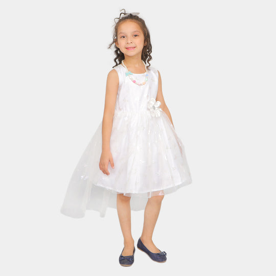 Girls Fancy Frock Aop Butterfly - White