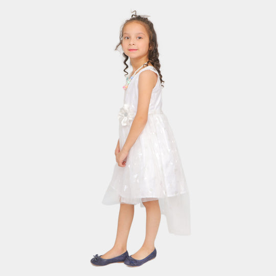 Girls Fancy Frock Aop Butterfly - White