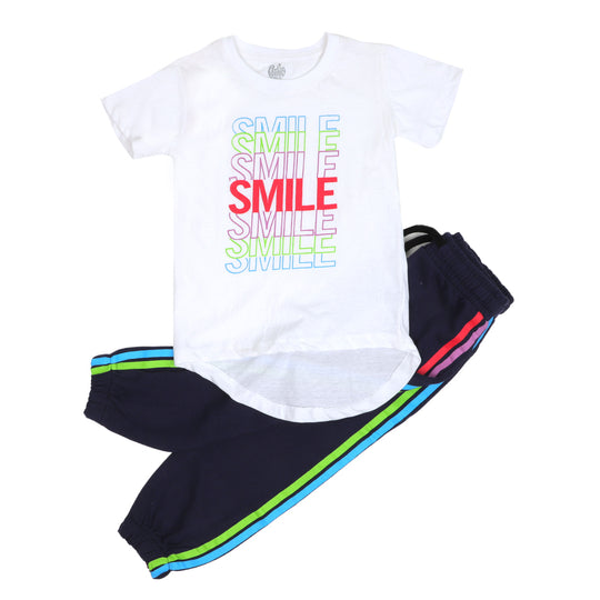 Girls 2 Pcs Suit Smile - White