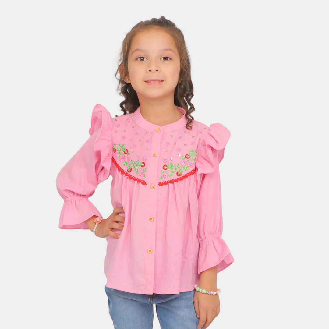 Girls Embroidered Top Strawberry - Pink