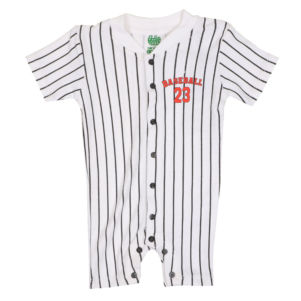 Infant Boys Knitted Romper Baseball - B.White