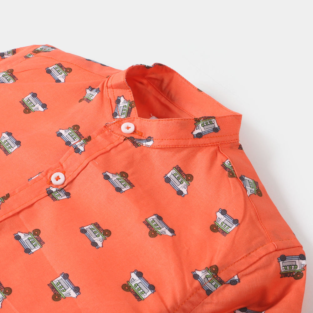 Boys Cotton Casual Shirt Donut - ORANGE