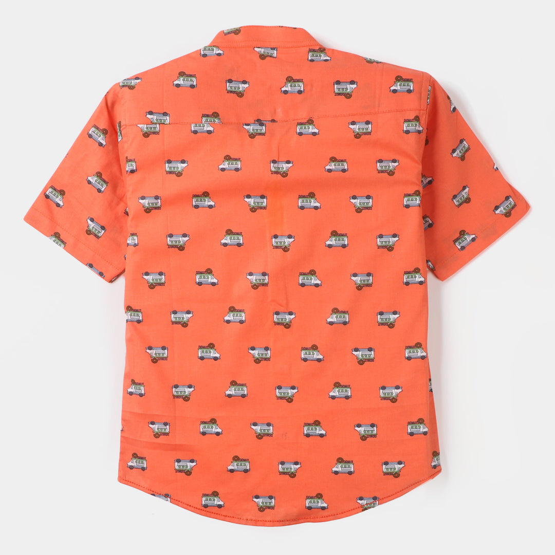 Boys Cotton Casual Shirt Donut - ORANGE