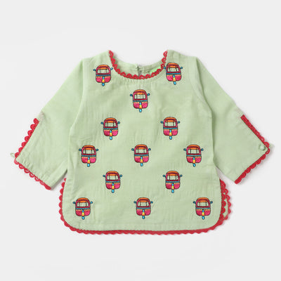 Infant Girls Jacquard Embroidered Kurti Rikshaw Ride - Grape Green
