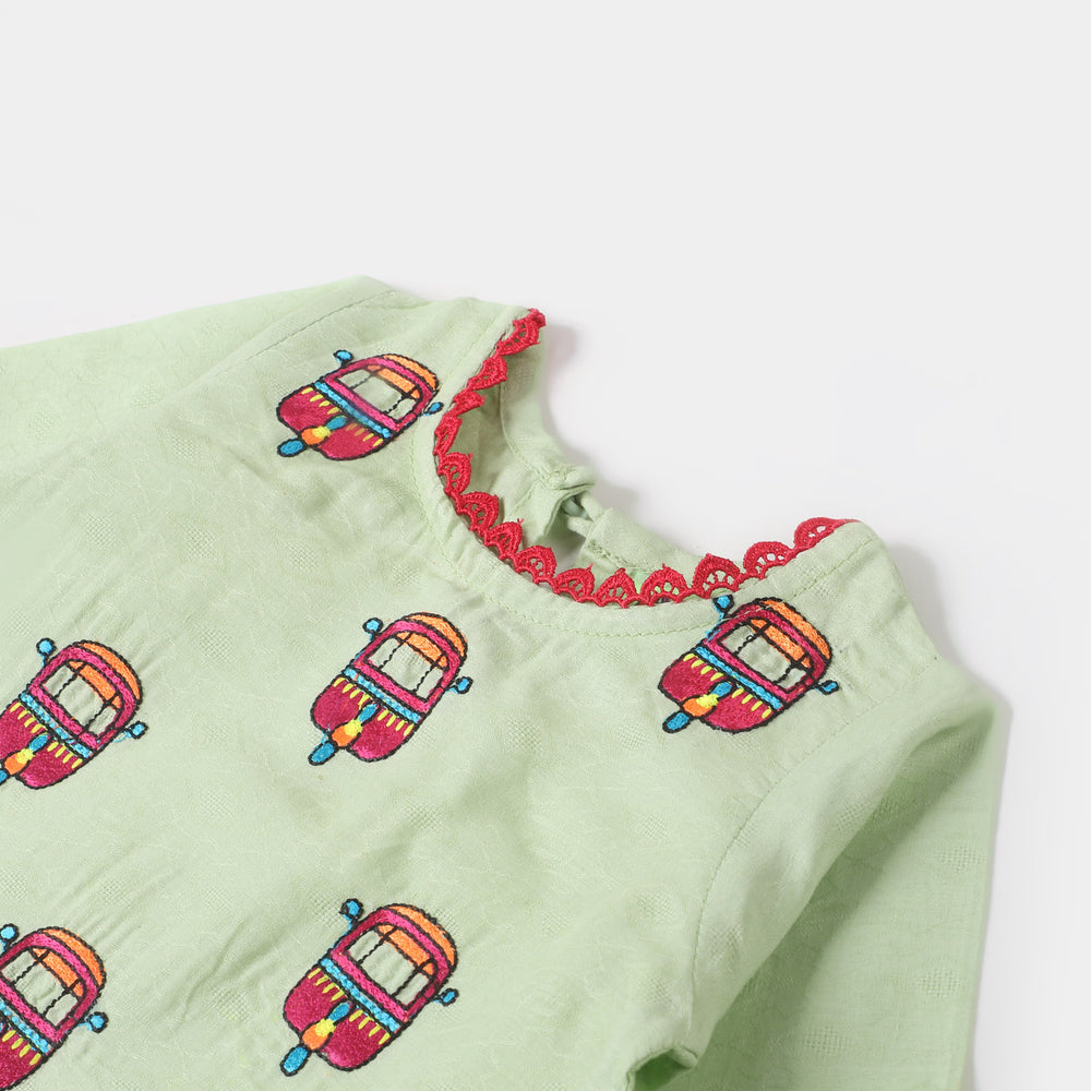 Infant Girls Jacquard Embroidered Kurti Rikshaw Ride - Grape Green