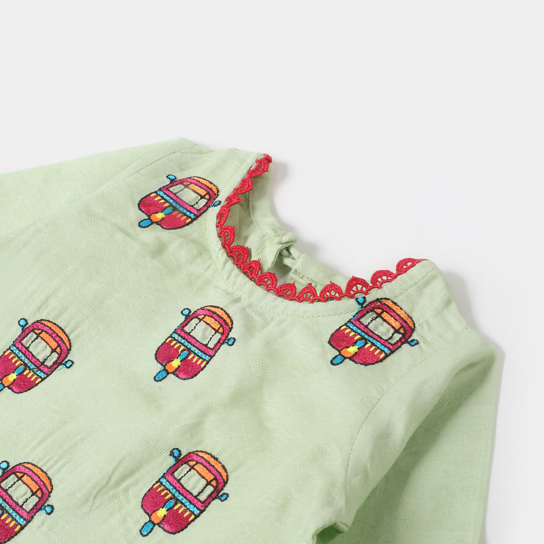 Infant Girls Jacquard Embroidered Kurti Rikshaw Ride - Grape Green