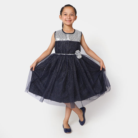 Girls Net Fancy Frock Twinkel - NAVY