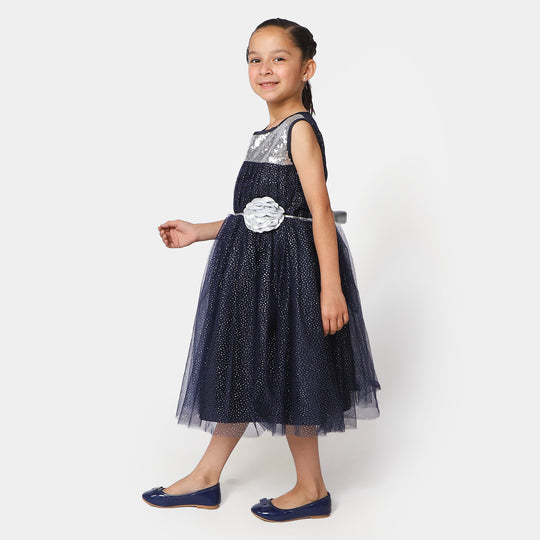 Girls Net Fancy Frock Twinkel - NAVY