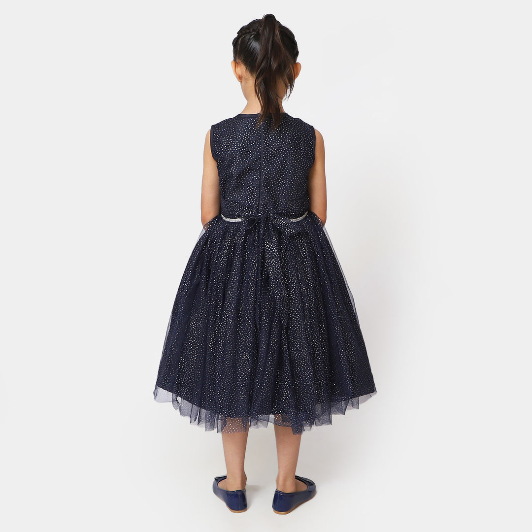 Girls Net Fancy Frock Twinkel - NAVY