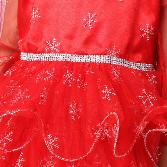 Girls Net Fancy Frock Sparkling - Red