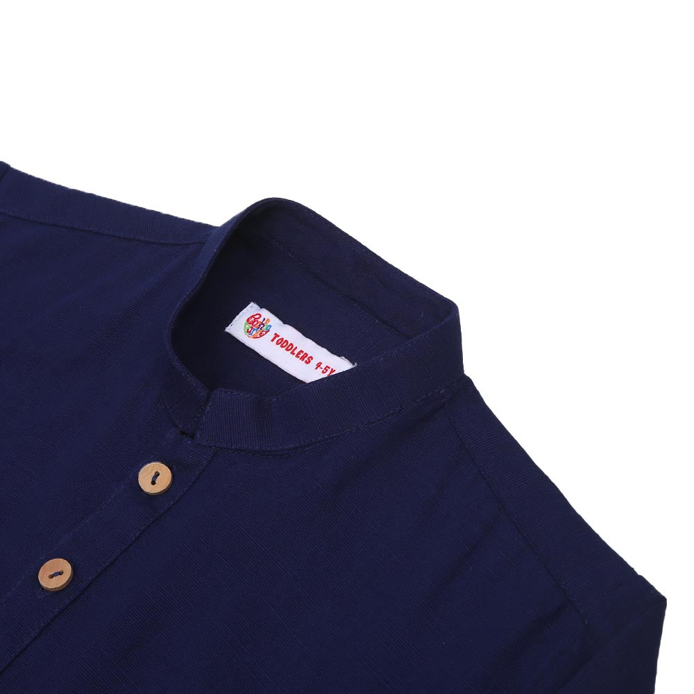 Boys Basic Kurta Slub-Navy