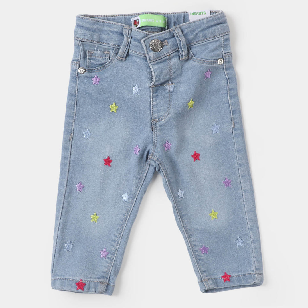 Infant Girls Denim Pant Stars - Ice Blue