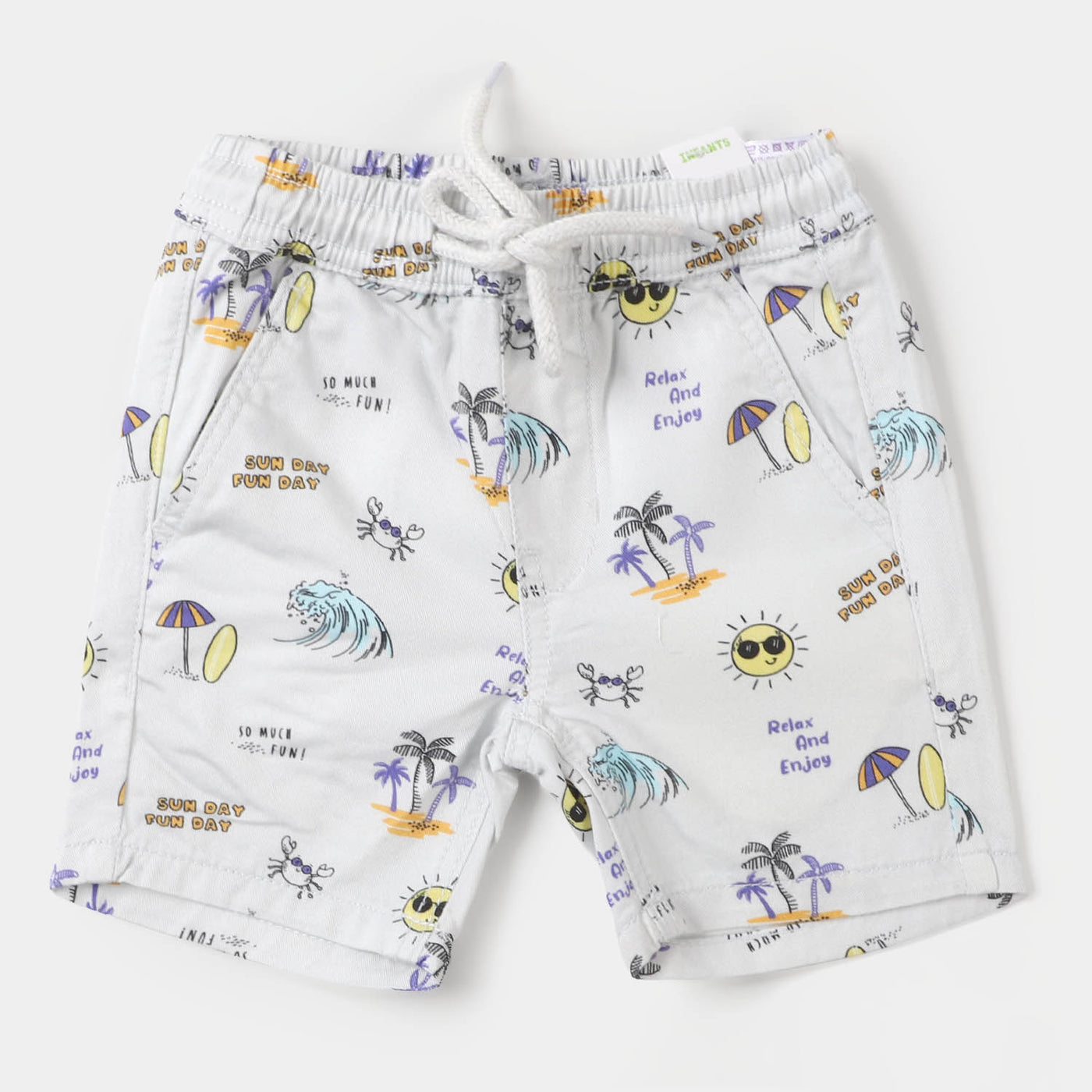 Infant Boys Cotton Short Printed - Light Grey