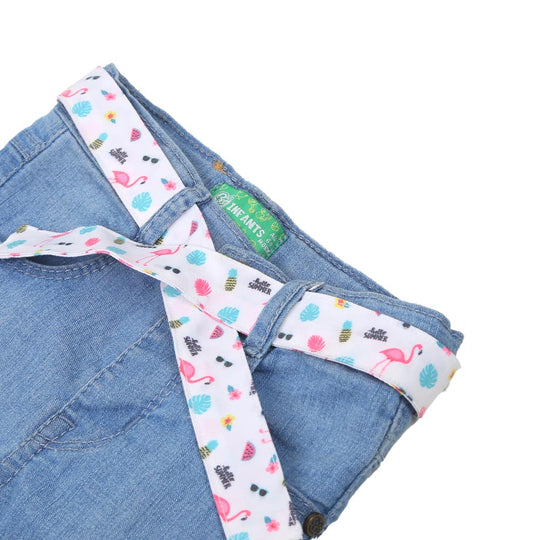 Infant Girls Pant Denim Printed Belt-Ice Blue