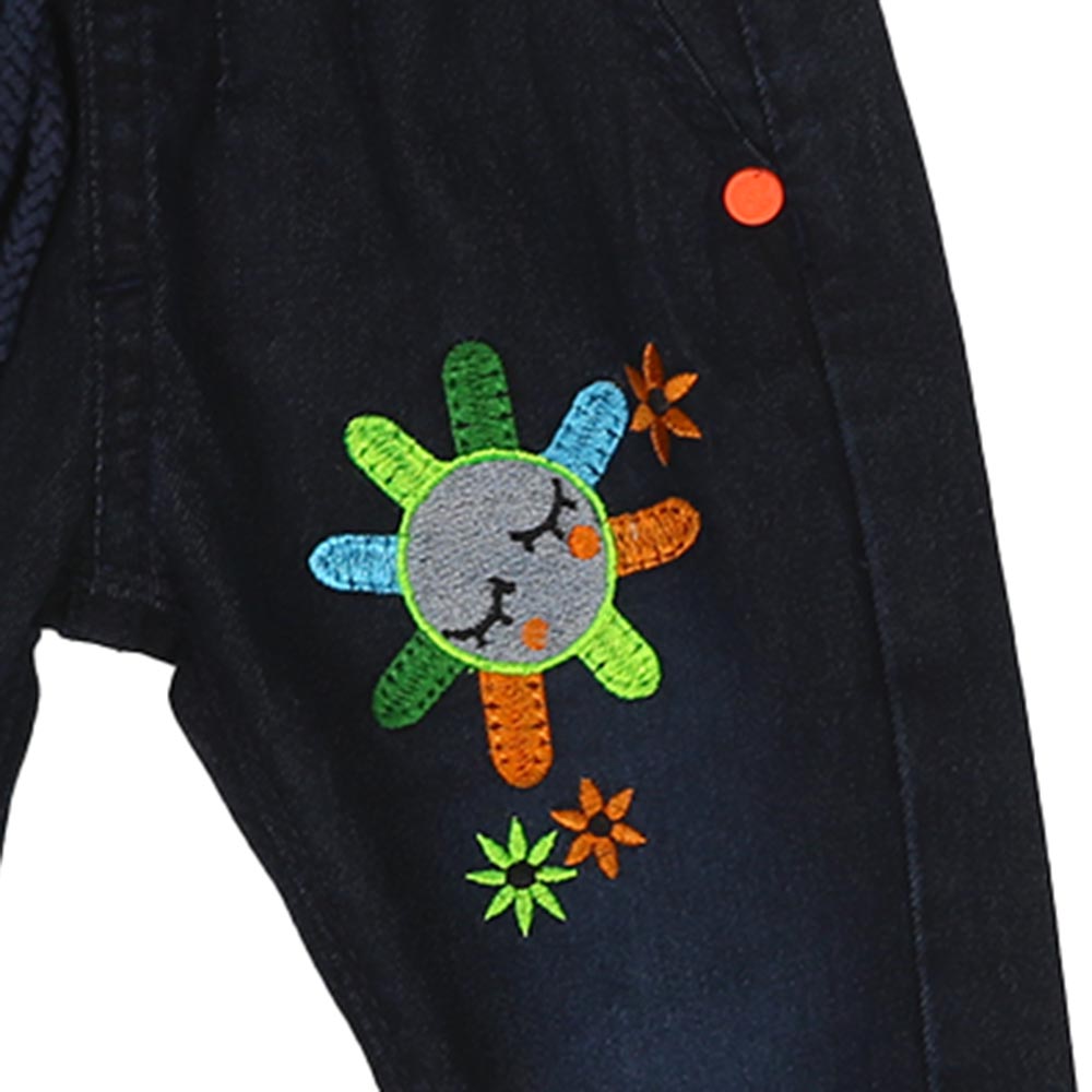 Infant Girls Pant Denim Fun Flower Emb-Navy Blue