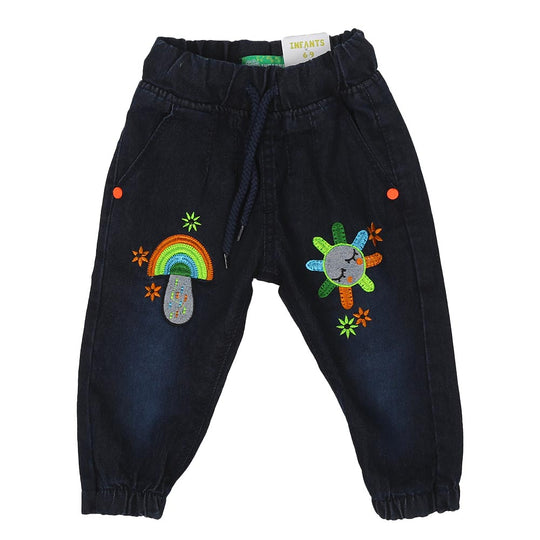 Infant Girls Pant Denim Fun Flower Emb-Navy Blue