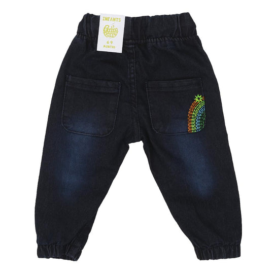 Infant Girls Pant Denim Fun Flower Emb-Navy Blue