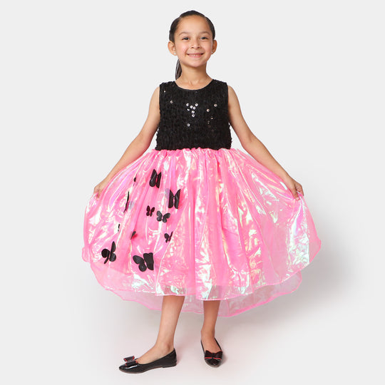 Girls Net Fancy Frock Butterfly - Pink