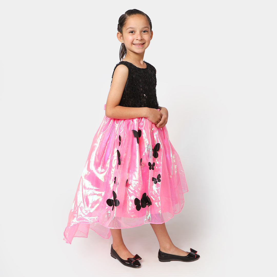 Girls Net Fancy Frock Butterfly - Pink