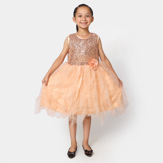 Girls Net Fancy Frock Glow - Fawn
