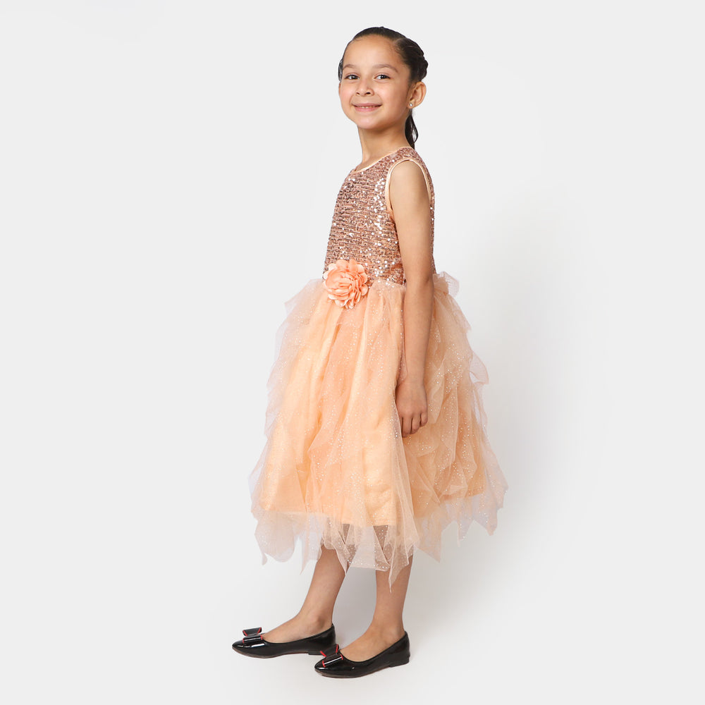 Girls Net Fancy Frock Glow - Fawn