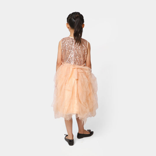 Girls Net Fancy Frock Glow - Fawn