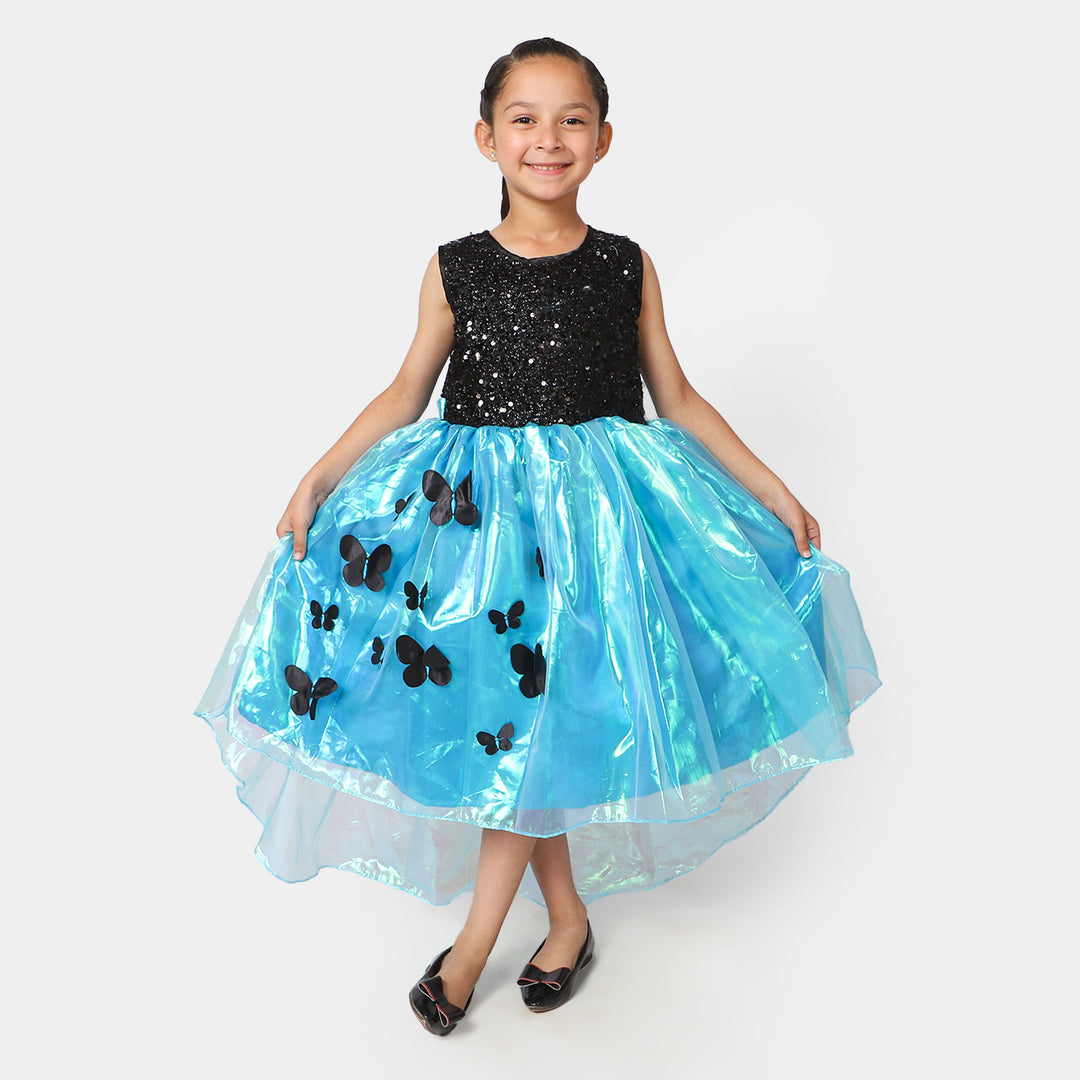 Girls Junior Fancy Frock Butterfly - Blue