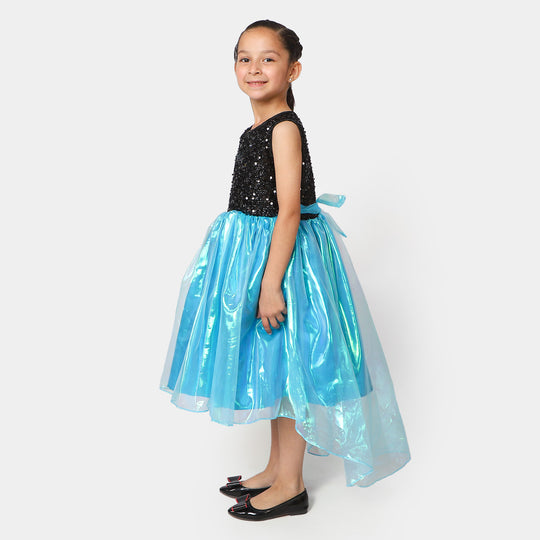 Girls Junior Fancy Frock Butterfly - Blue