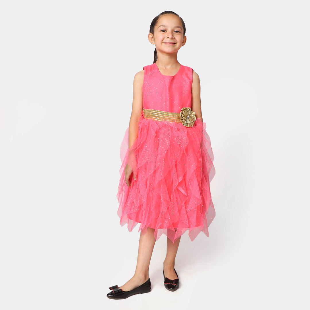 Girls Net Fancy Frock Glitter - Pink