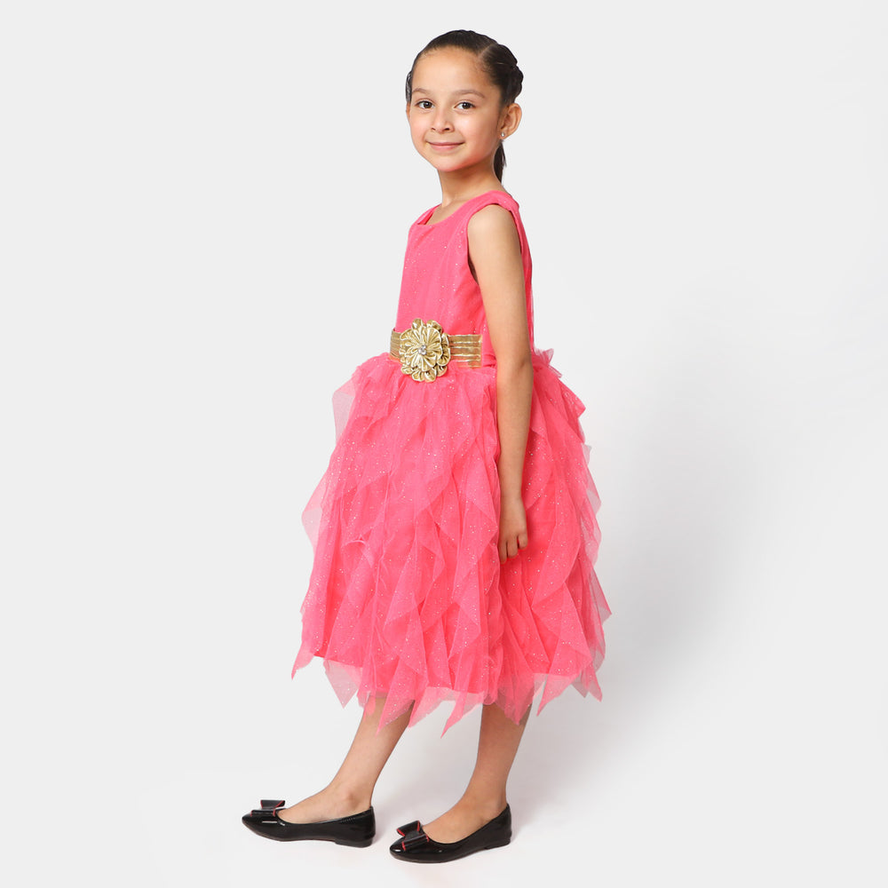 Girls Net Fancy Frock Glitter - Pink