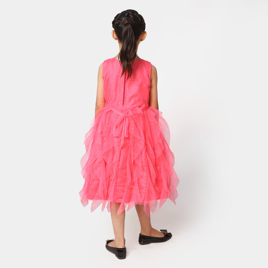 Girls Net Fancy Frock Glitter - Pink