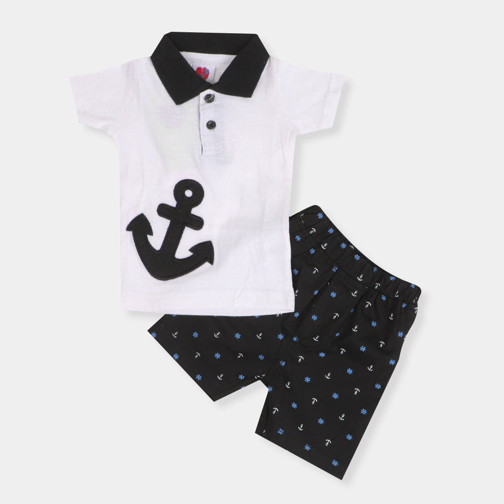 Boys Suit 2Pc Ship Wheel EMB E-C  - Black/White