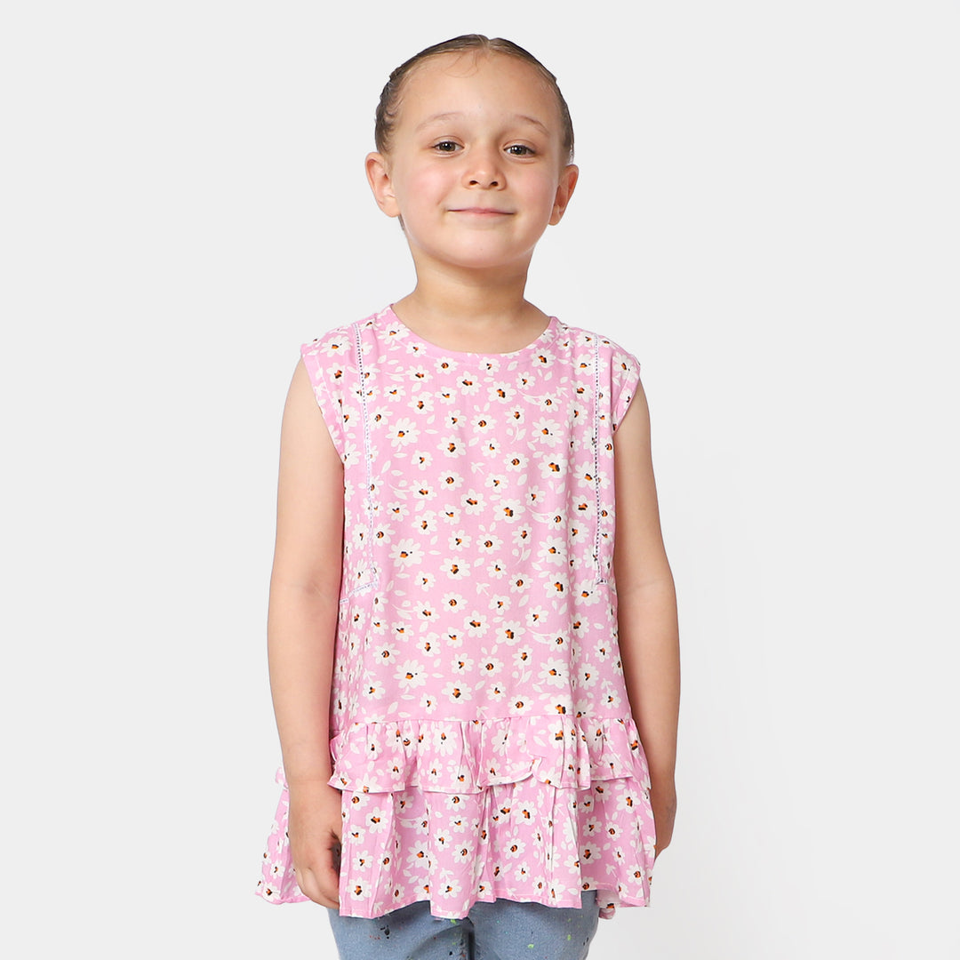 Girls Flowers Casual Top - Pink