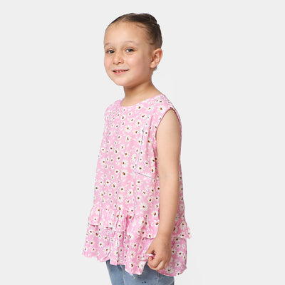 Girls Flowers Casual Top - Pink