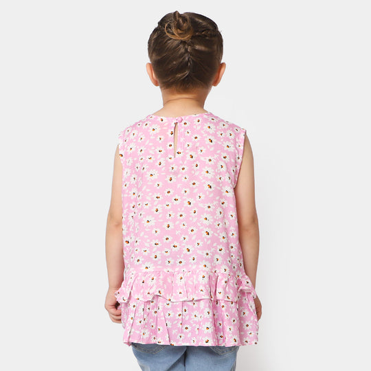 Girls Flowers Casual Top - Pink