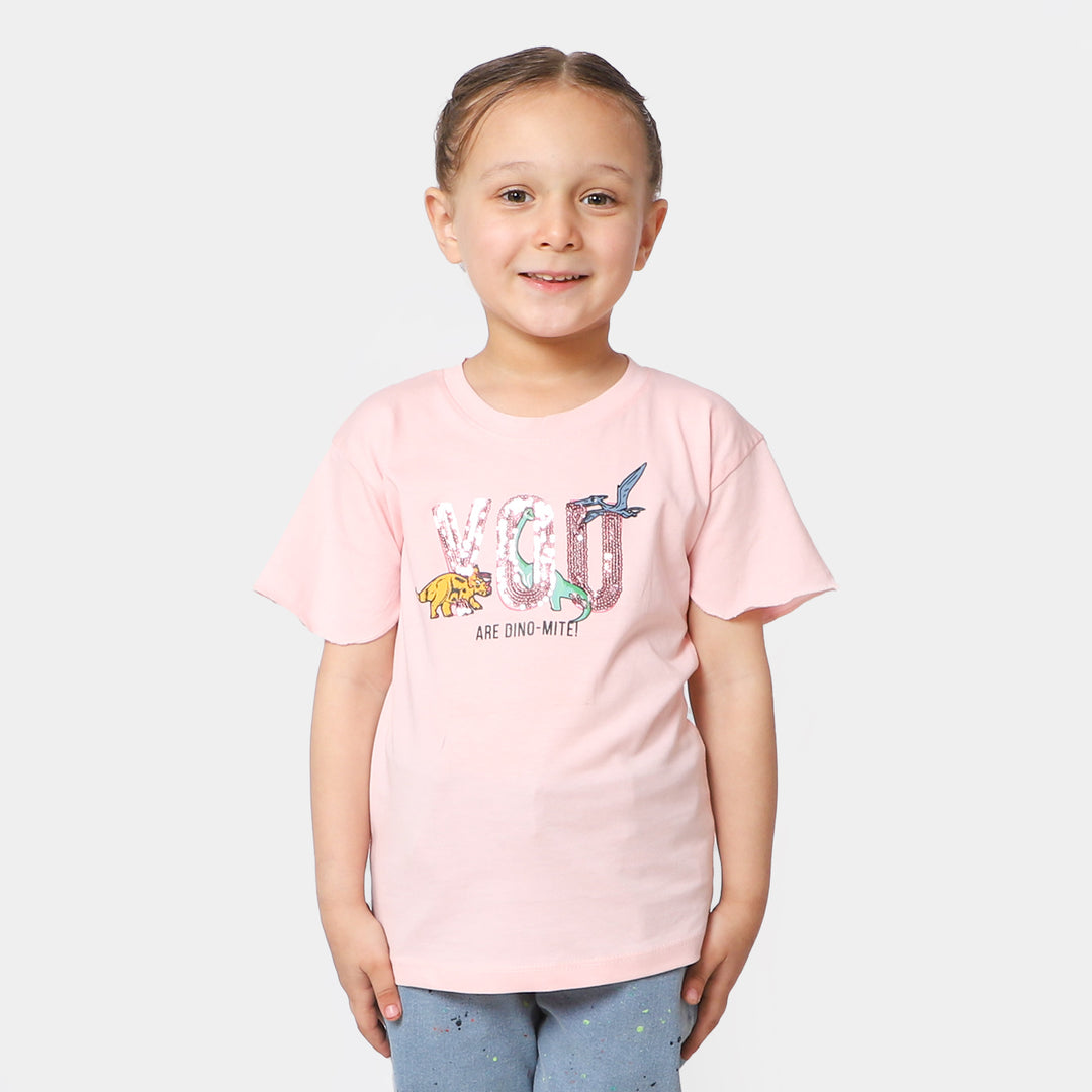 Girls Cotton Jersey T-Shirt Dino Mite - Pink