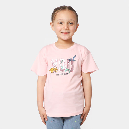 Girls Cotton Jersey T-Shirt Dino Mite - Pink