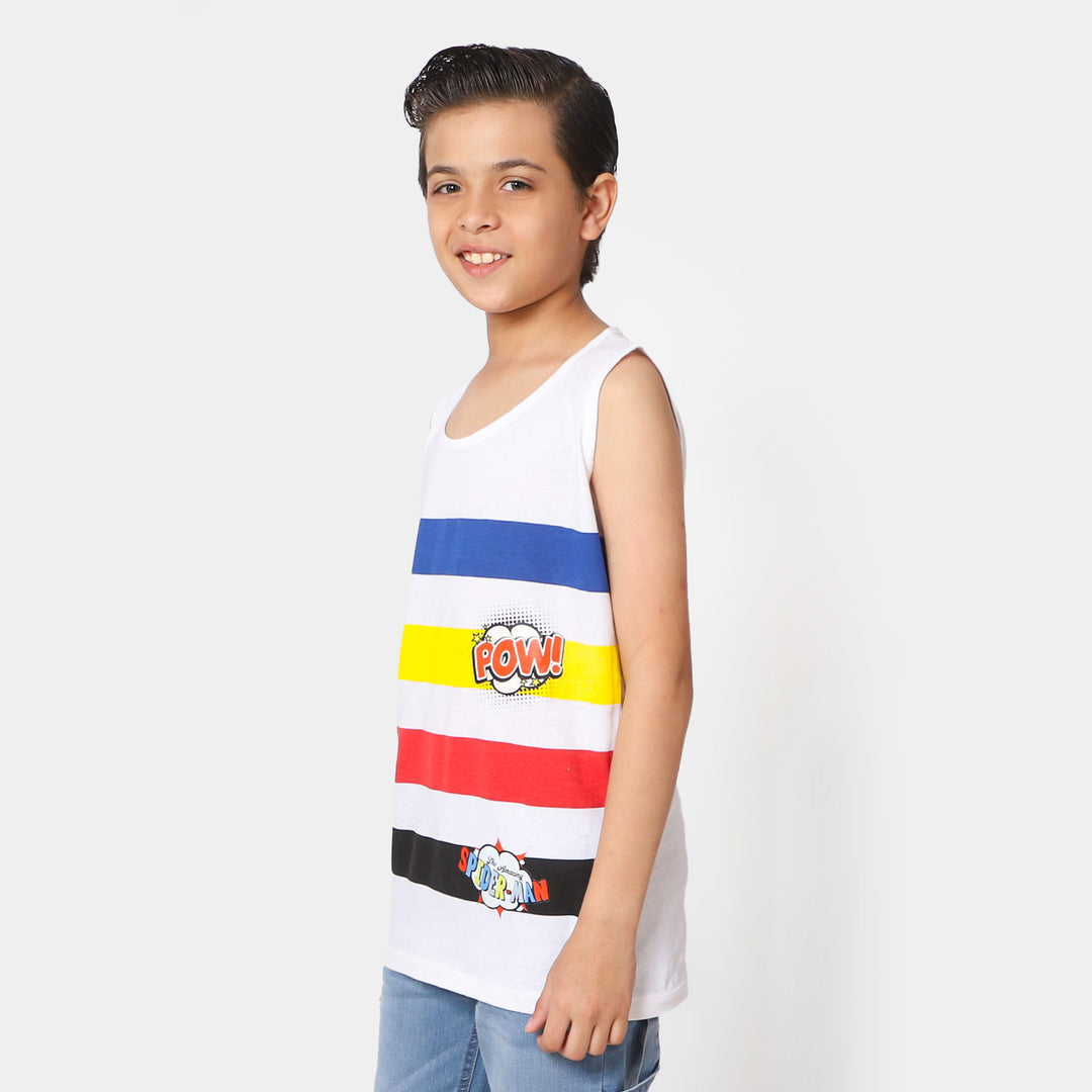 Boys Cotton Sando Action Hero | White