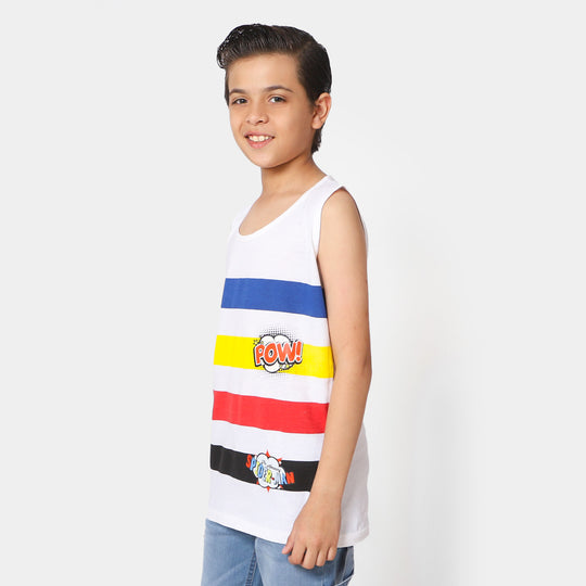 Boys Cotton Sando Action Hero | White