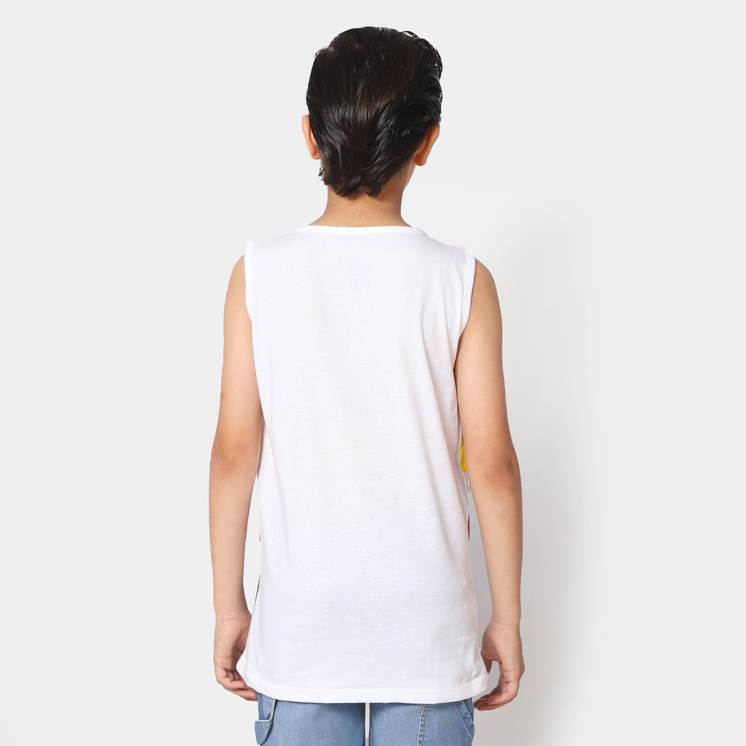 Boys Cotton Sando Action Hero | White